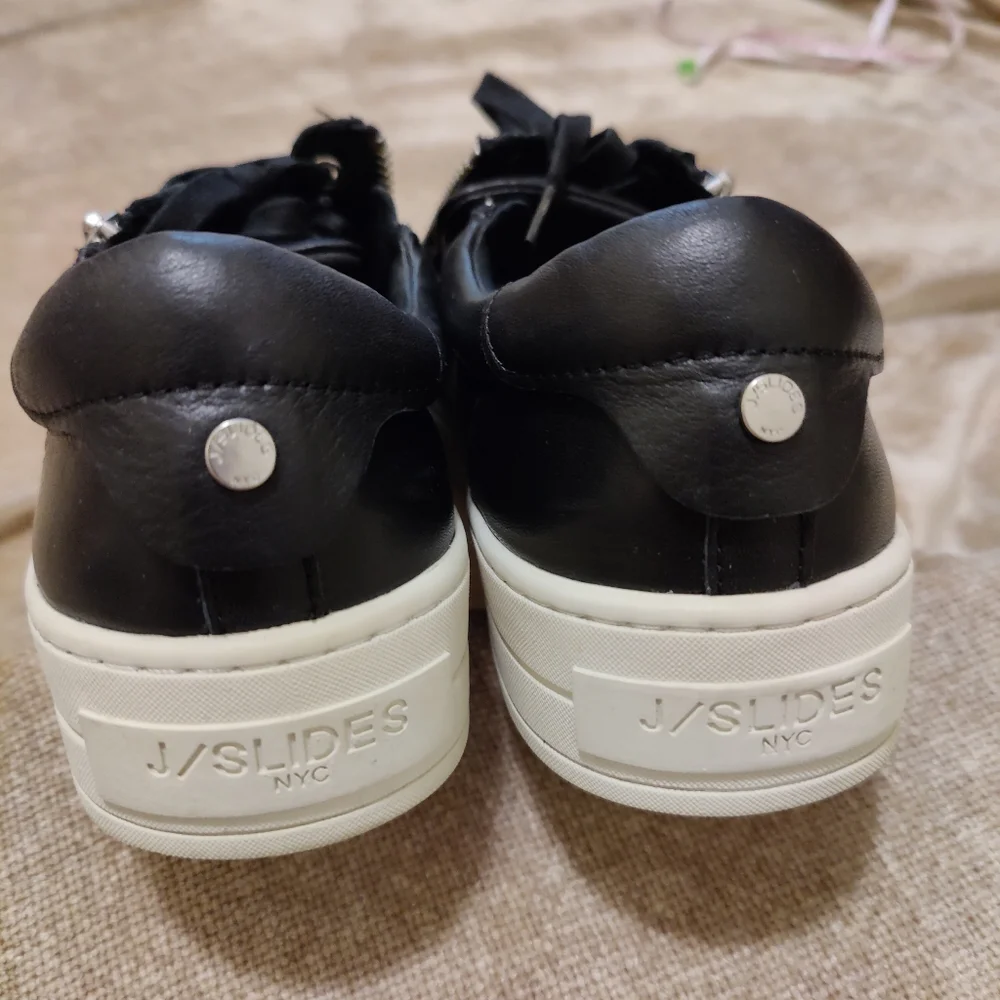 j/slides Harling Black Leather Hilton platform women's sneakers, Size 8 - Picture 8 of 16
